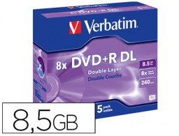 5 DVD+R Verbatim 8,5GB 8x 240 minutos